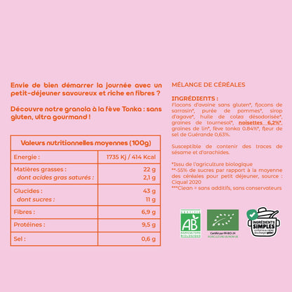 Granola Sans Gluten Avoine, Noisette & Fève Tonka | -55% de sucre